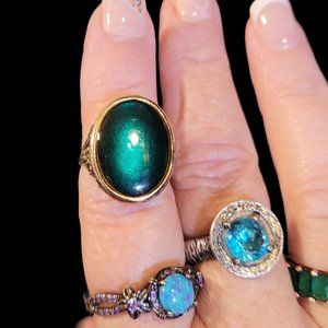 Etsy Teal Blue Breen Resin Oval Ring Adjustable Size 7, 7.5 and Size 8